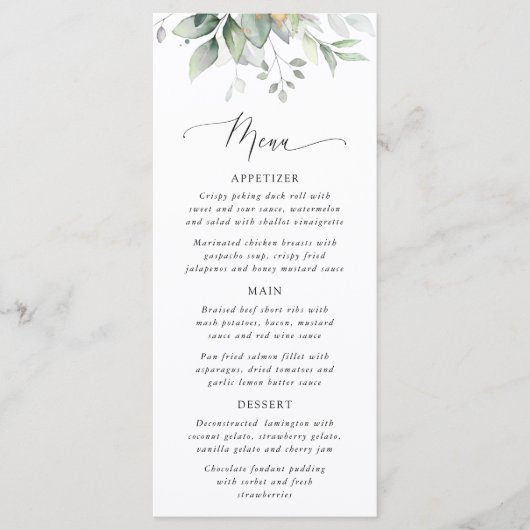 Greenery, Eucalyptus Leaves, Boho, Wedding Menu Menükarte (Vorderseite)