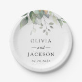 Greenery, Eucalyptus Leaves, Botanical Wedding Pappteller (Vorderseite)