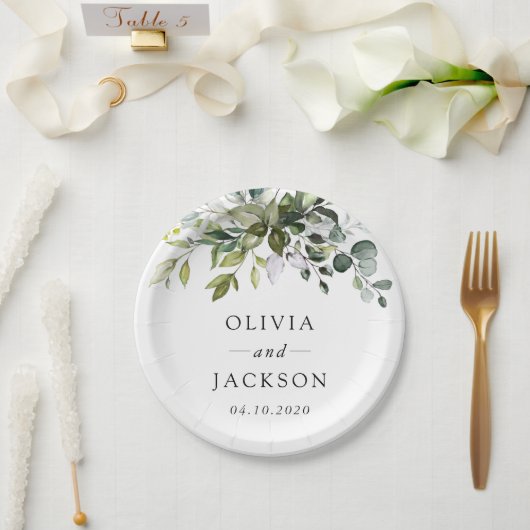 Greenery, Eucalyptus Leaves, Botanical Wedding Pappteller (Hochzeit)