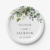 Greenery, Eucalyptus Leaves, Botanical Wedding Pappteller (Vorderseite)