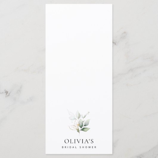 Greenery, Eucalyptus Leaves, Bridal Shower Menu Menükarte (Rückseite)