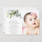 Greenery, Eucalyptus Leaves, First Holy Communion Einladung (Vorderseite)