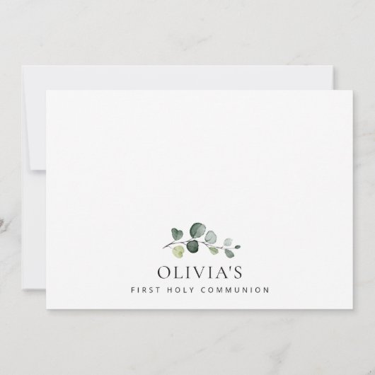 Greenery, Eucalyptus Leaves, First Holy Communion Einladung (Rückseite)