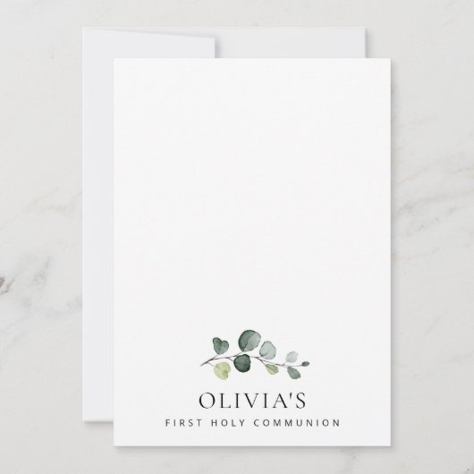Greenery, Eucalyptus Leaves, First Holy Communion Einladung (Rückseite)