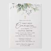 Greenery, Eucalyptus Leaves, First Holy Communion Pergament Einladungen (Vorderseite)