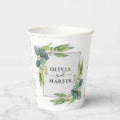 Greenery Eucalyptus Magical Sand Wedding Pappbecher (Rückseite)