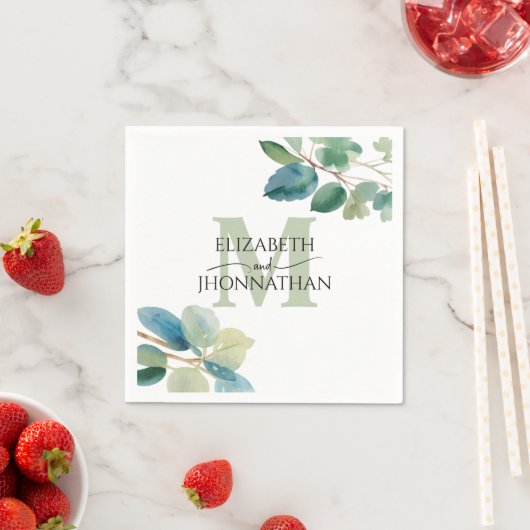 Greenery Eucalyptus Mit Monogramm Wedding Serviette (Beispiel)