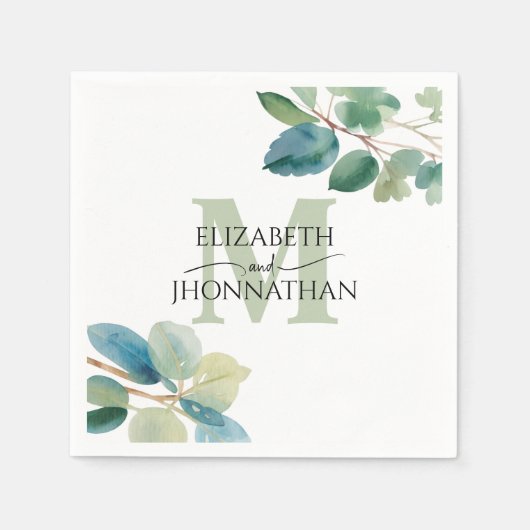 Greenery Eucalyptus Mit Monogramm Wedding Serviette (Vorderseite)