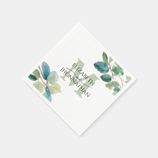 Greenery Eucalyptus Mit Monogramm Wedding Serviette (Ecke)