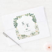 Greenery Eucalyptus Monogram Botanical Wedding Quadratischer Aufkleber (Umschlag)