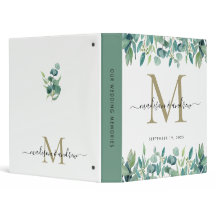 Greenery Eucalyptus Monogram Gold Wedding Album