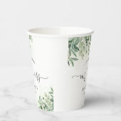 Greenery Eucalyptus Mr & Mrs. Heart Script Wedding Pappbecher (Links)