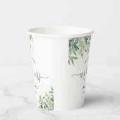 Greenery Eucalyptus Mr & Mrs. Heart Script Wedding Pappbecher (Rechts)