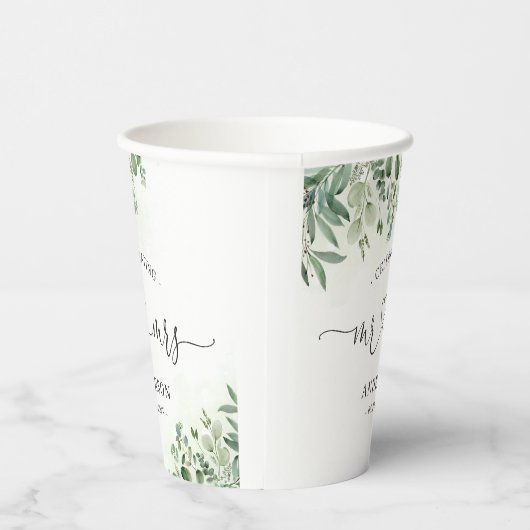 Greenery Eucalyptus Mr & Mrs. Heart Script Wedding Pappbecher (Rechts)
