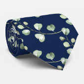 Greenery Eucalyptus Navy Blue Wedding Krawatte (Gerollt)