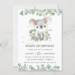 Greenery Eucalyptus Niedlich Koala Geburtstag Einladung