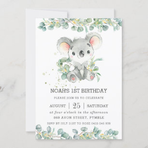 Greenery Eucalyptus Niedlich Koala Geburtstag Einladung