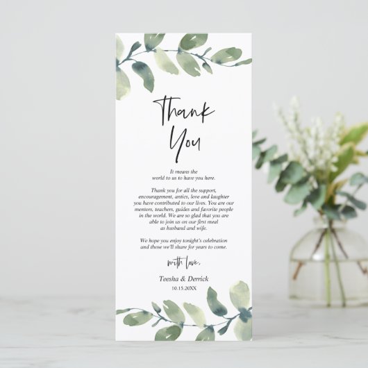 Greenery Eucalyptus Place Einstellung Danke Karte (Stehend Vorderseite)