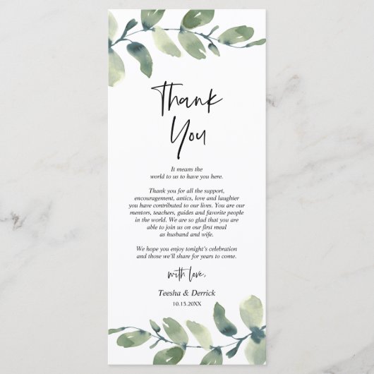 Greenery Eucalyptus Place Einstellung Danke Karte (Vorderseite)