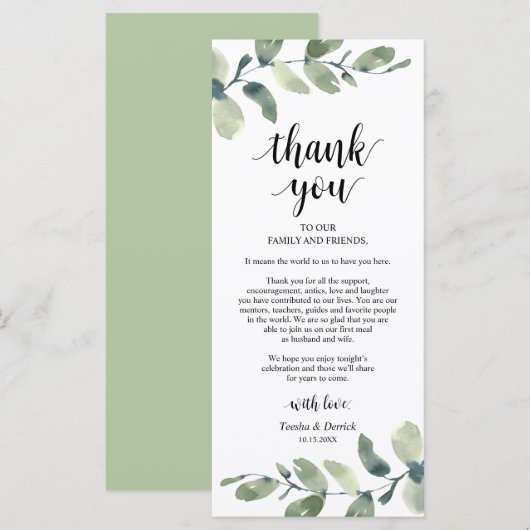 Greenery Eucalyptus Place Einstellung Danke Karte (Vorne/Hinten)