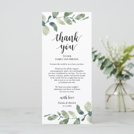 Greenery Eucalyptus Place Einstellung Danke Karte (Stehend Vorderseite)