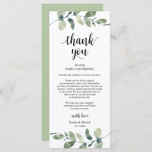 Greenery Eucalyptus Place Einstellung Danke Karte (Vorne/Hinten)
