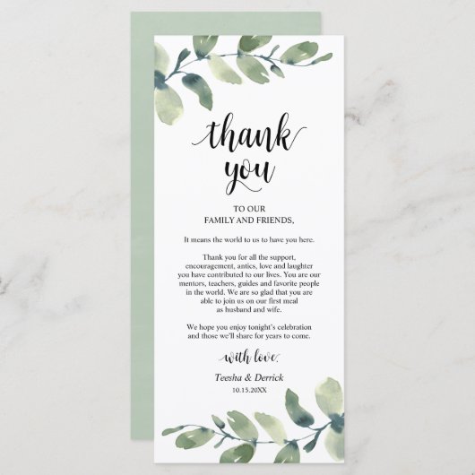 Greenery Eucalyptus Place Einstellung Danke Karte (Vorne/Hinten)