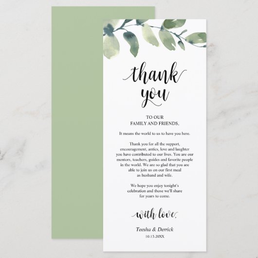 Greenery Eucalyptus Place Einstellung Danke Karte (Vorne/Hinten)