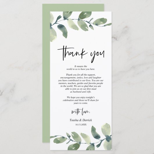 Greenery Eucalyptus Place Einstellung Danke Karte (Vorne/Hinten)