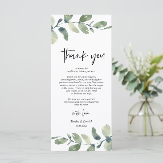 Greenery Eucalyptus Place Einstellung Danke Karte (Stehend Vorderseite)