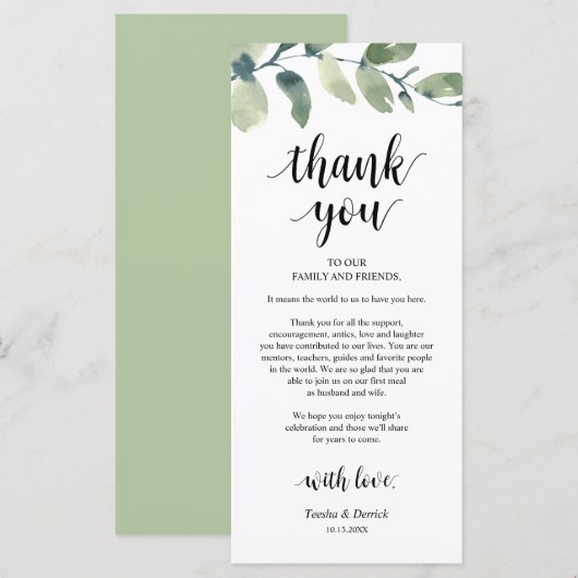 Greenery Eucalyptus Place Einstellung Danke Karte (Vorne/Hinten)