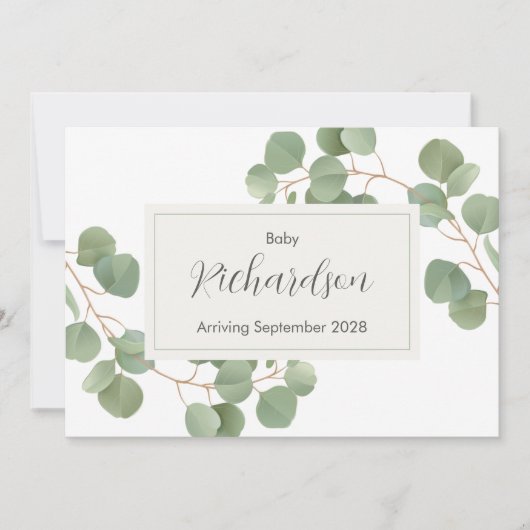 Greenery Eucalyptus Pregnancy Announcement Card Ankündigung (Vorderseite)