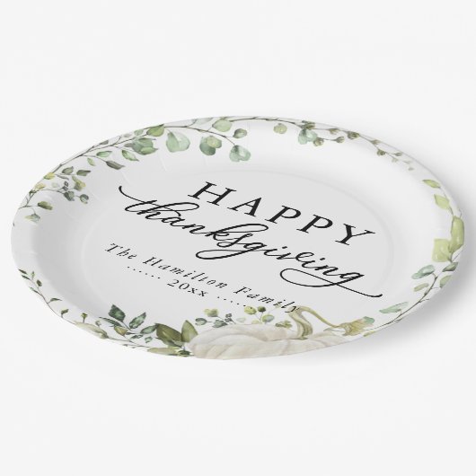 Greenery Eucalyptus Pumpkin Erntedank Dinner Pappteller (Schrägansicht)