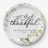 Greenery Eucalyptus Pumpkin Erntedank Dinner Pappteller (Vorderseite)