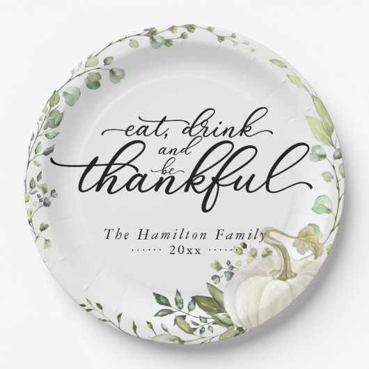 Greenery Eucalyptus Pumpkin Erntedank Dinner Pappteller (Vorderseite)