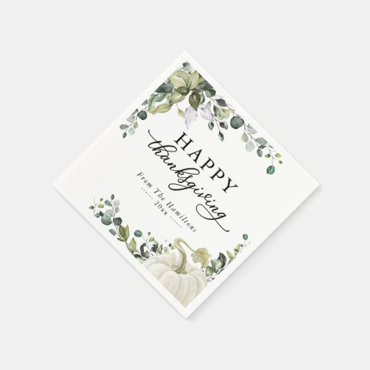 Greenery Eucalyptus Pumpkin Erntedank Dinner Serviette (Ecke)