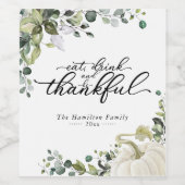 Greenery Eucalyptus Pumpkin Erntedank Dinner Weinetikett (Einzelnes Label)