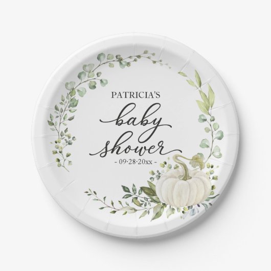 Greenery Eucalyptus Pumpkin Fall Baby Shower Pappteller (Vorderseite)