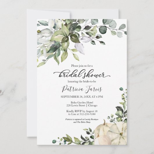 Greenery Eucalyptus Pumpkin Fall Brautparty Einladung (Vorderseite)