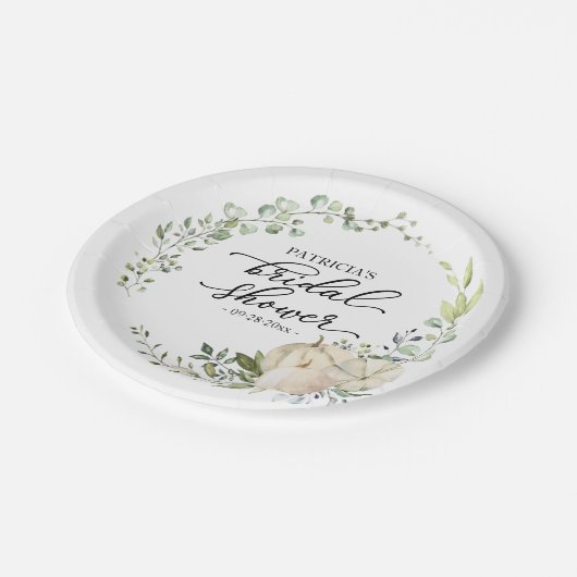 Greenery Eucalyptus Pumpkin Fall Brautparty Pappteller (Schrägansicht)