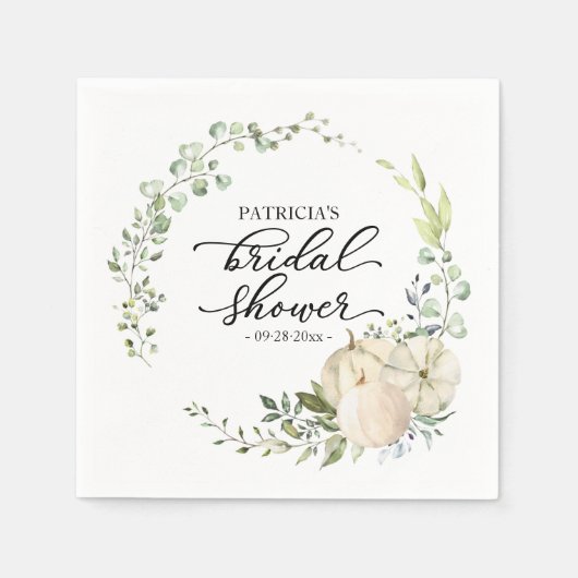 Greenery Eucalyptus Pumpkin Fall Brautparty Serviette (Vorderseite)