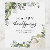 Greenery Eucalyptus Pumpkin Happy Thanksgiving Weinetikett (Einzelnes Label)