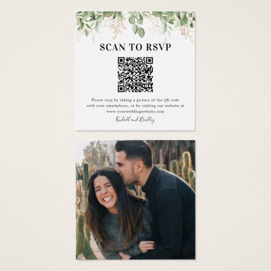 Greenery Eucalyptus QR Code Foto Wedding RSVP (Vorne & Hinten)