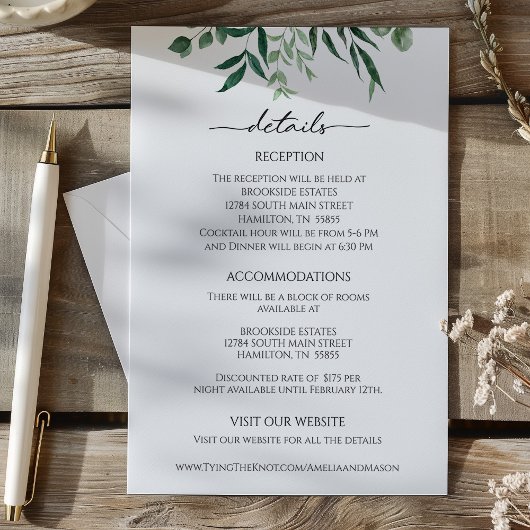 Greenery Eucalyptus Reception Details Card Begleitkarte