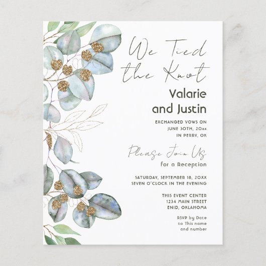 Greenery Eucalyptus Sage Elopement Empfang Flyer (Vorne)