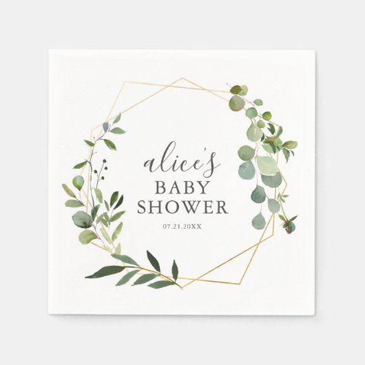 Greenery Eucalyptus Script Baby Shower Serviette (Vorderseite)