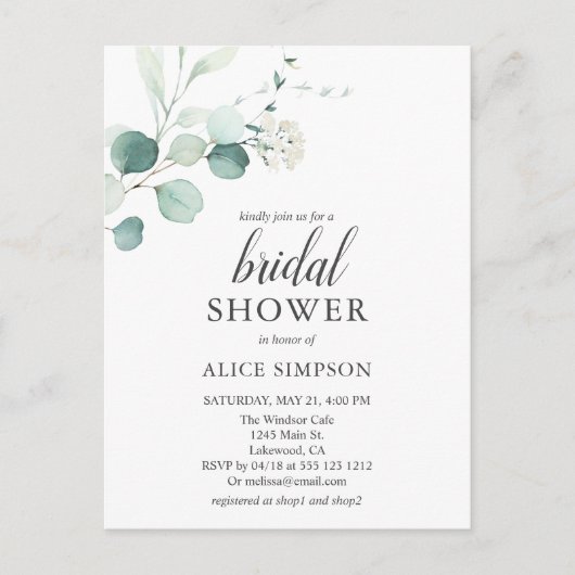 Greenery Eucalyptus Script-Brautparty Postkarte (Vorderseite)