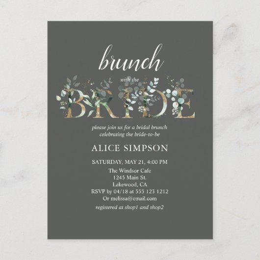Greenery Eucalyptus Script Bridal Brunch Dusche Postkarte (Vorderseite)