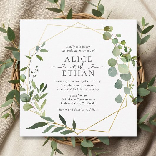 Greenery Eucalyptus Script Heart Wedding Einladung
