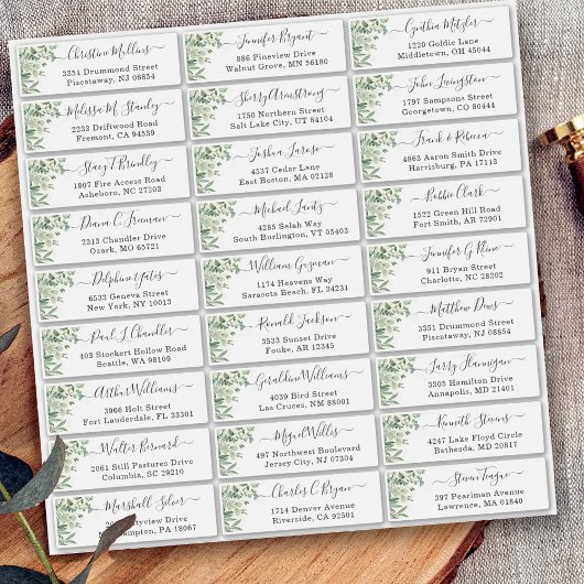 Greenery Eucalyptus Script Wedding Guest Address Aufkleber